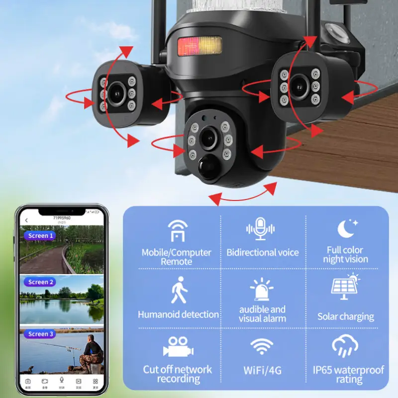 V380 EseeCloud Outdoor Solar Camera with LED Lighting